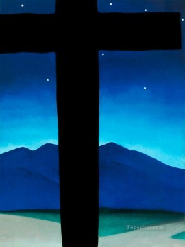  modern canvas - black cross with stars and blue Georgia Okeeffe American modernism Precisionism